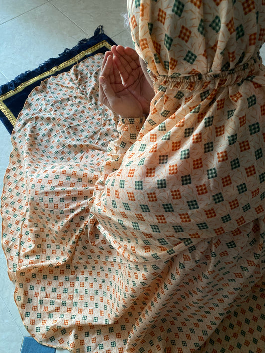 Standard Namaz Chaddar - Block Orange